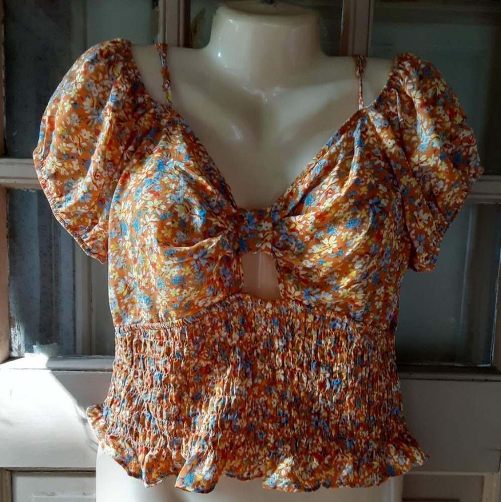 Orange Smocked Blouse